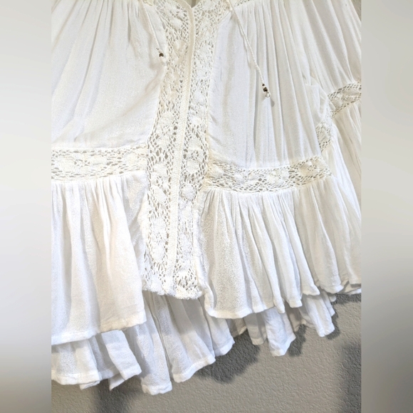 Spell Isla Bay Flare Sleeve Lace Trim Mini Dress Or Tunic Long Sleeve Blouse S - Picture 10 of 16